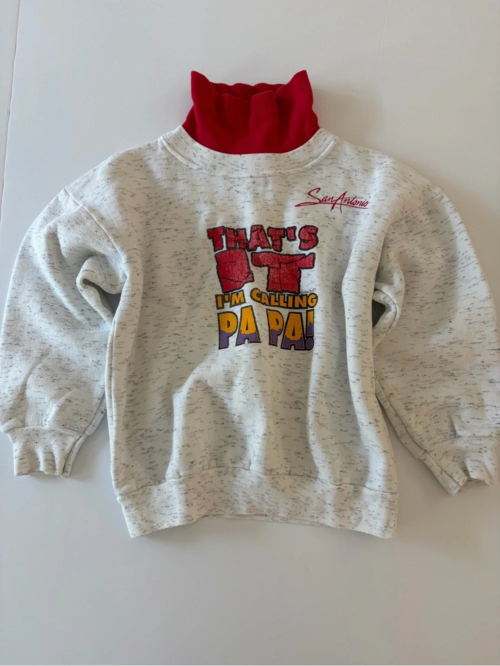 Vintage Rich Kids Gray Speckled Sweatshirt Red Mock Neck Front Graphic Size 4T